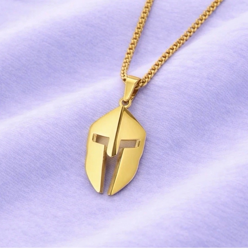 18k Gold Plated 925 Stainless Steel Spartan Helmet Pendant Necklace NOT Included